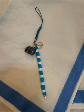 Blue Striped  Phone Charm with Elephant and Peace Charm